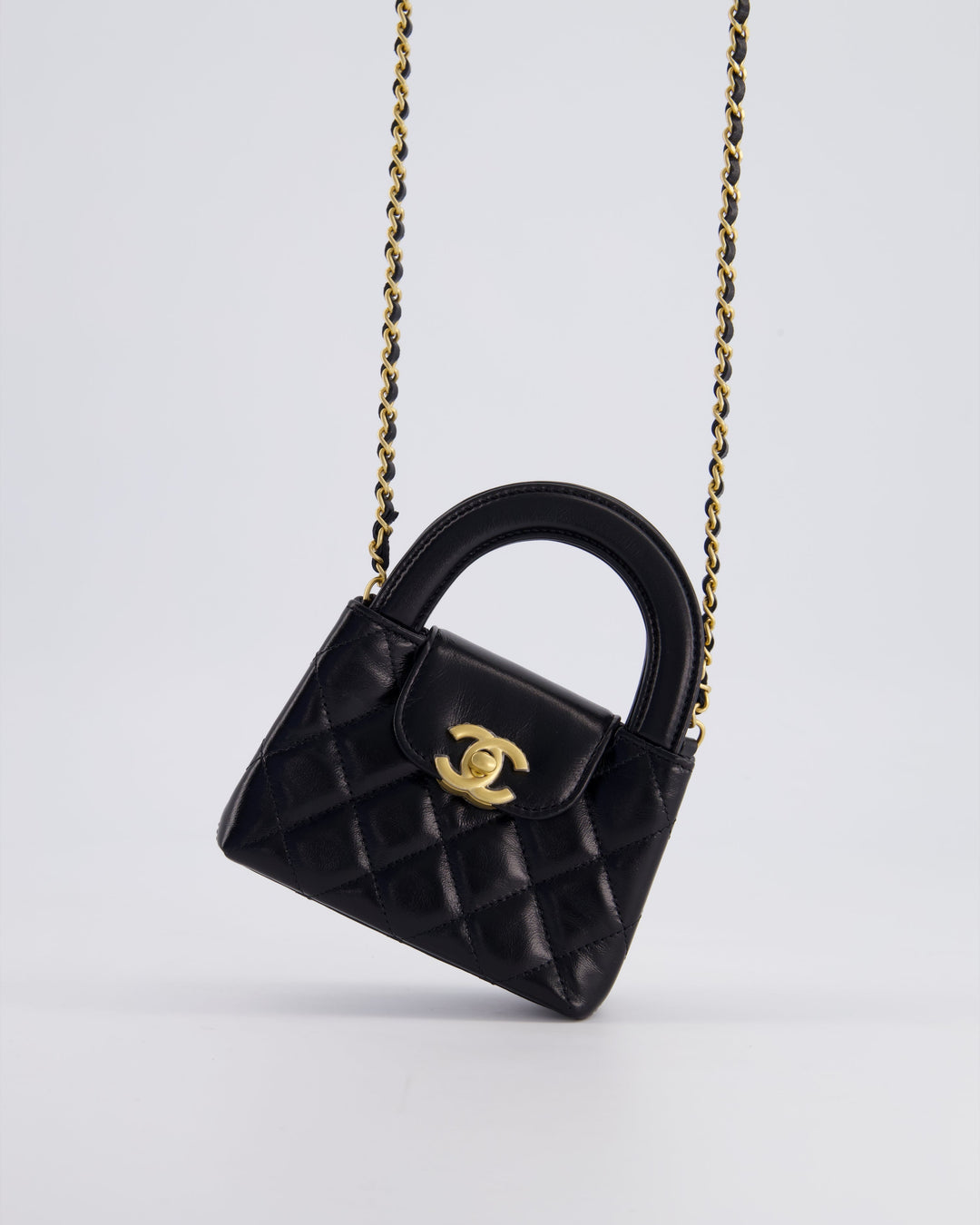 *HOT & RARE* Top Quality Chanel Black Nano Kelly Shopping Bag in Calfskin Leather with Brushed Antique Gold Hardware