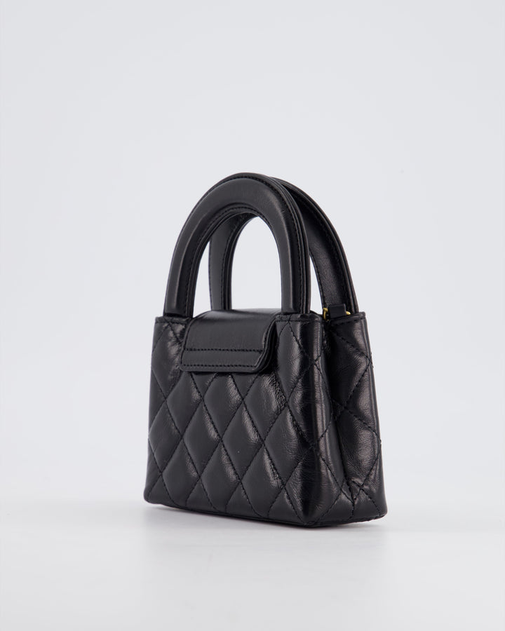 *HOT & RARE* Top Quality Chanel Black Nano Kelly Shopping Bag in Calfskin Leather with Brushed Antique Gold Hardware