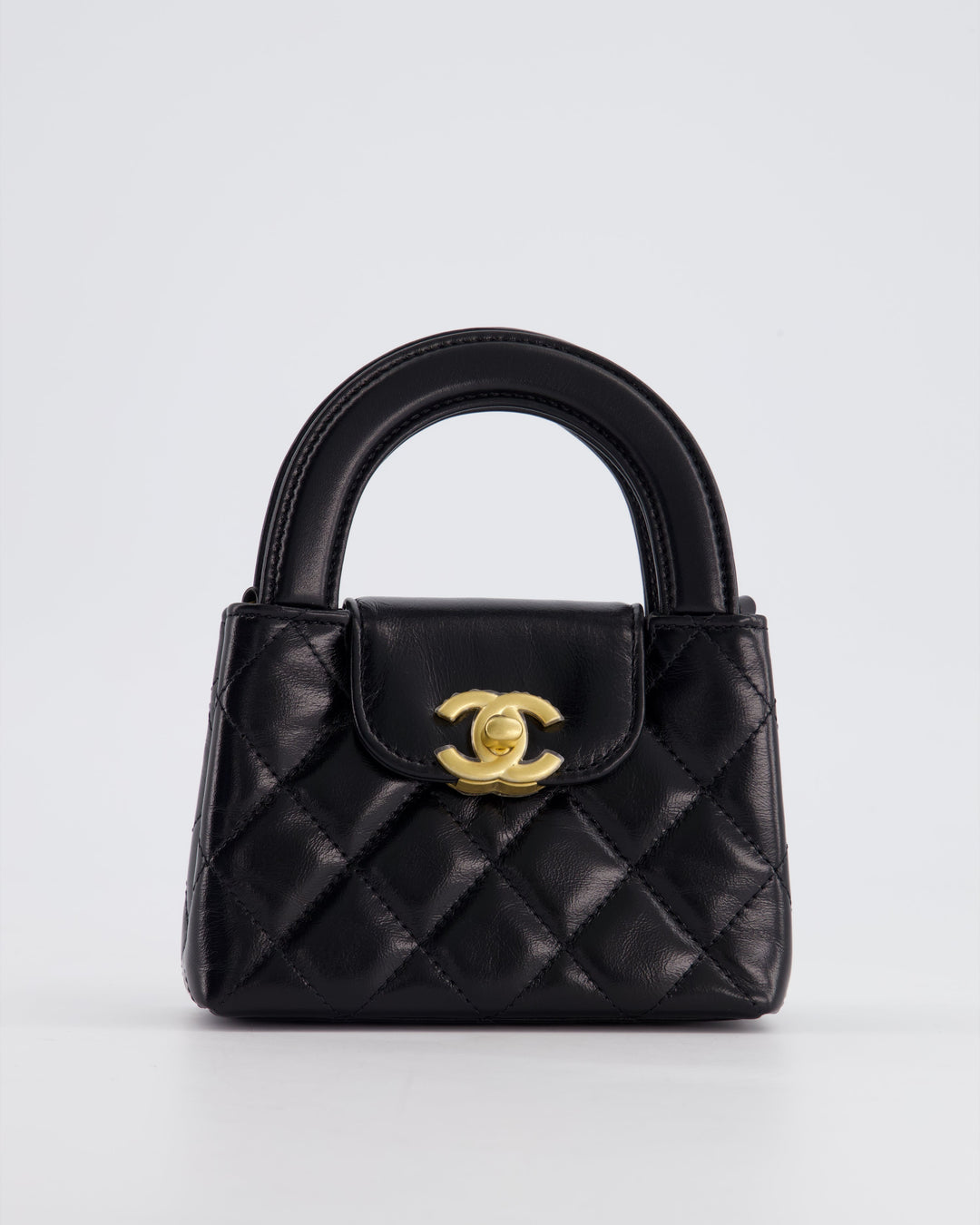 *HOT & RARE* Top Quality Chanel Black Nano Kelly Shopping Bag in Calfskin Leather with Brushed Antique Gold Hardware