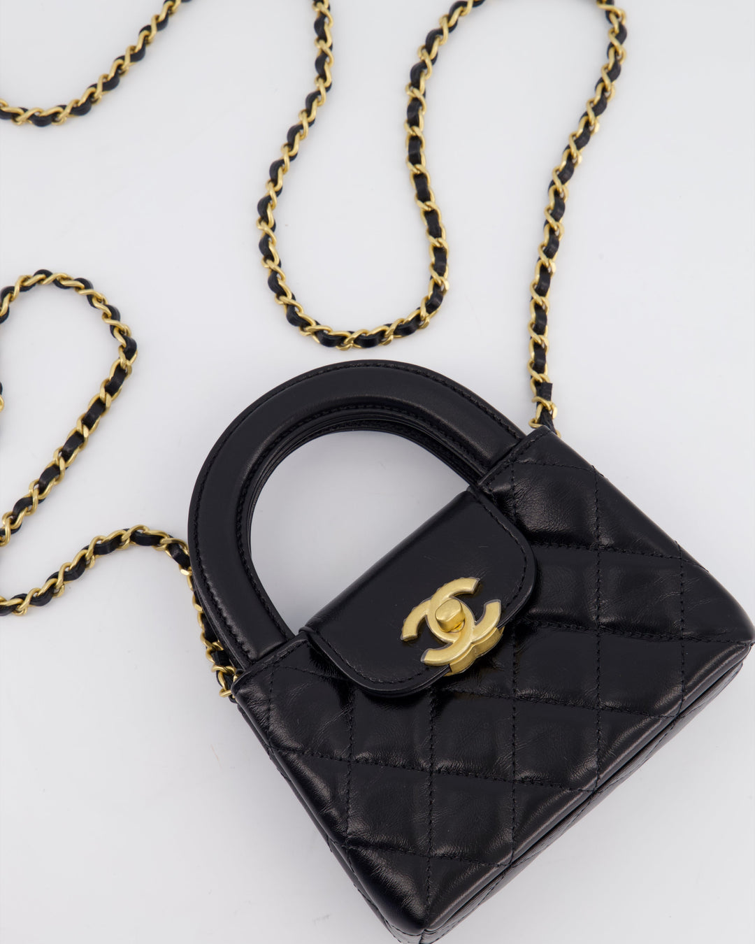 *HOT & RARE* Top Quality Chanel Black Nano Kelly Shopping Bag in Calfskin Leather with Brushed Antique Gold Hardware