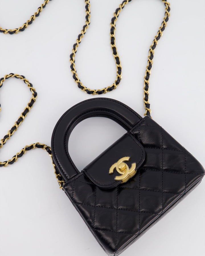 *HOT & RARE* Top Quality Chanel Black Nano Kelly Shopping Bag in Calfskin Leather with Brushed Antique Gold Hardware