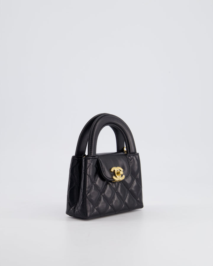 *HOT & RARE* Top Quality Chanel Black Nano Kelly Shopping Bag in Calfskin Leather with Brushed Antique Gold Hardware