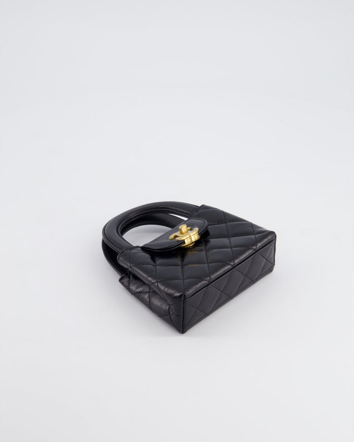 *HOT & RARE* Chanel Black Nano Kelly Shopping Bag in Calfskin Leather with Brushed Antique Gold Hardware