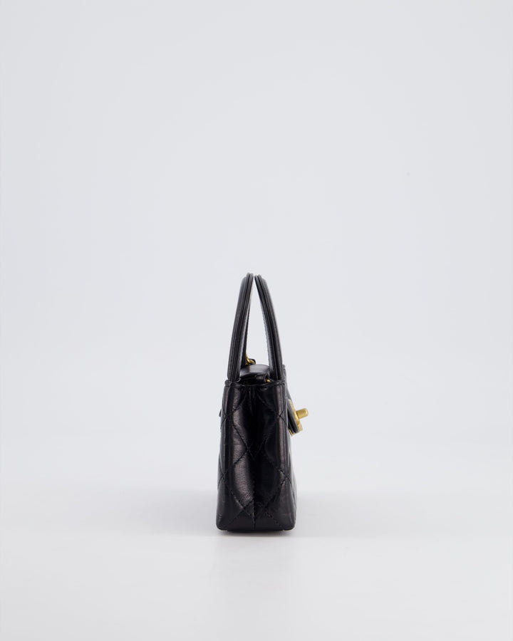 *HOT & RARE* Top Quality Chanel Black Nano Kelly Shopping Bag in Calfskin Leather with Brushed Antique Gold Hardware