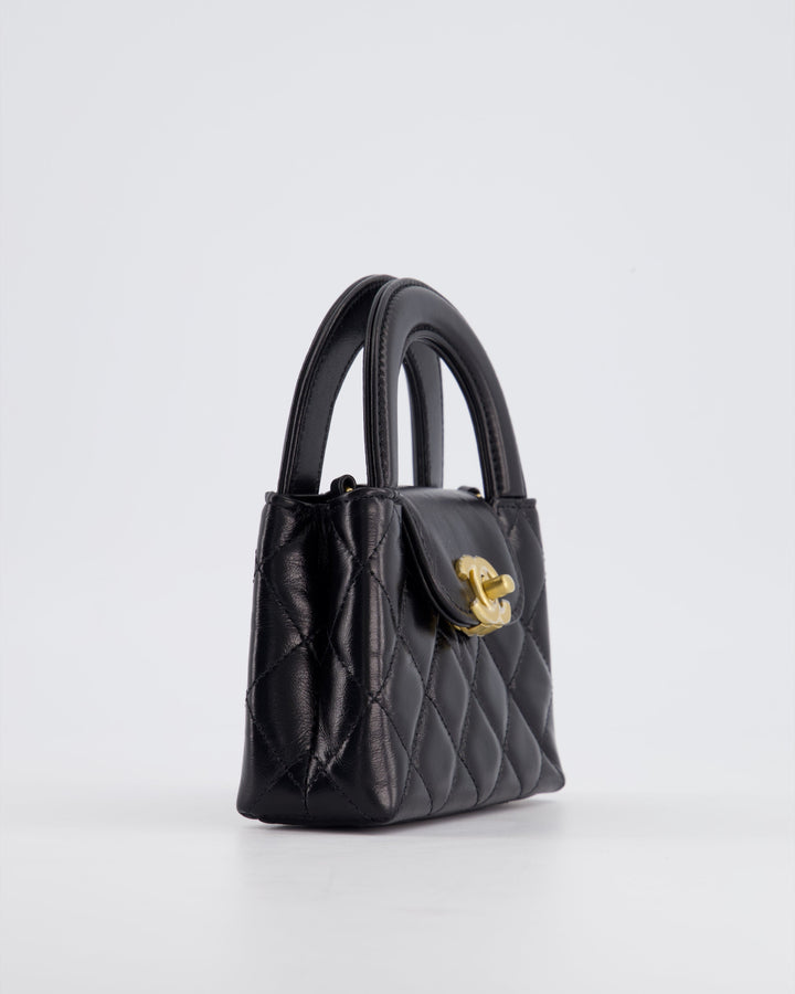 *HOT & RARE* Top Quality Chanel Black Nano Kelly Shopping Bag in Calfskin Leather with Brushed Antique Gold Hardware