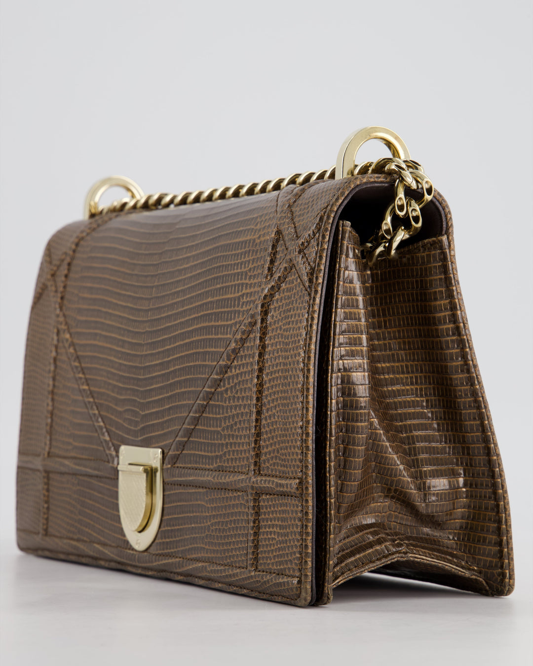 *RARE* Christian Top quality Dior Brown Medium Top quality Diorama Bag in Lizard Leather with Champagne Gold Hardware