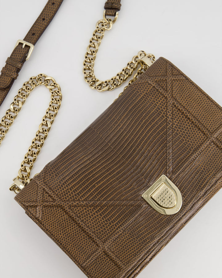 *RARE* Christian Top quality Dior Brown Medium Top quality Diorama Bag in Lizard Leather with Champagne Gold Hardware