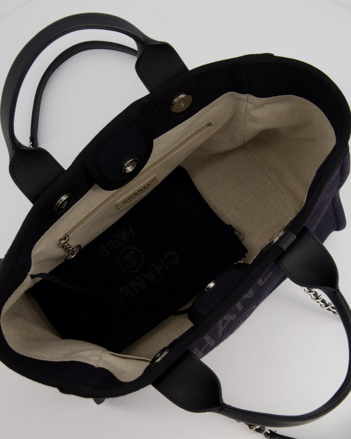 Top Quality Chanel Navy & Black Small Deauville Tote Bag with Silver Hardware