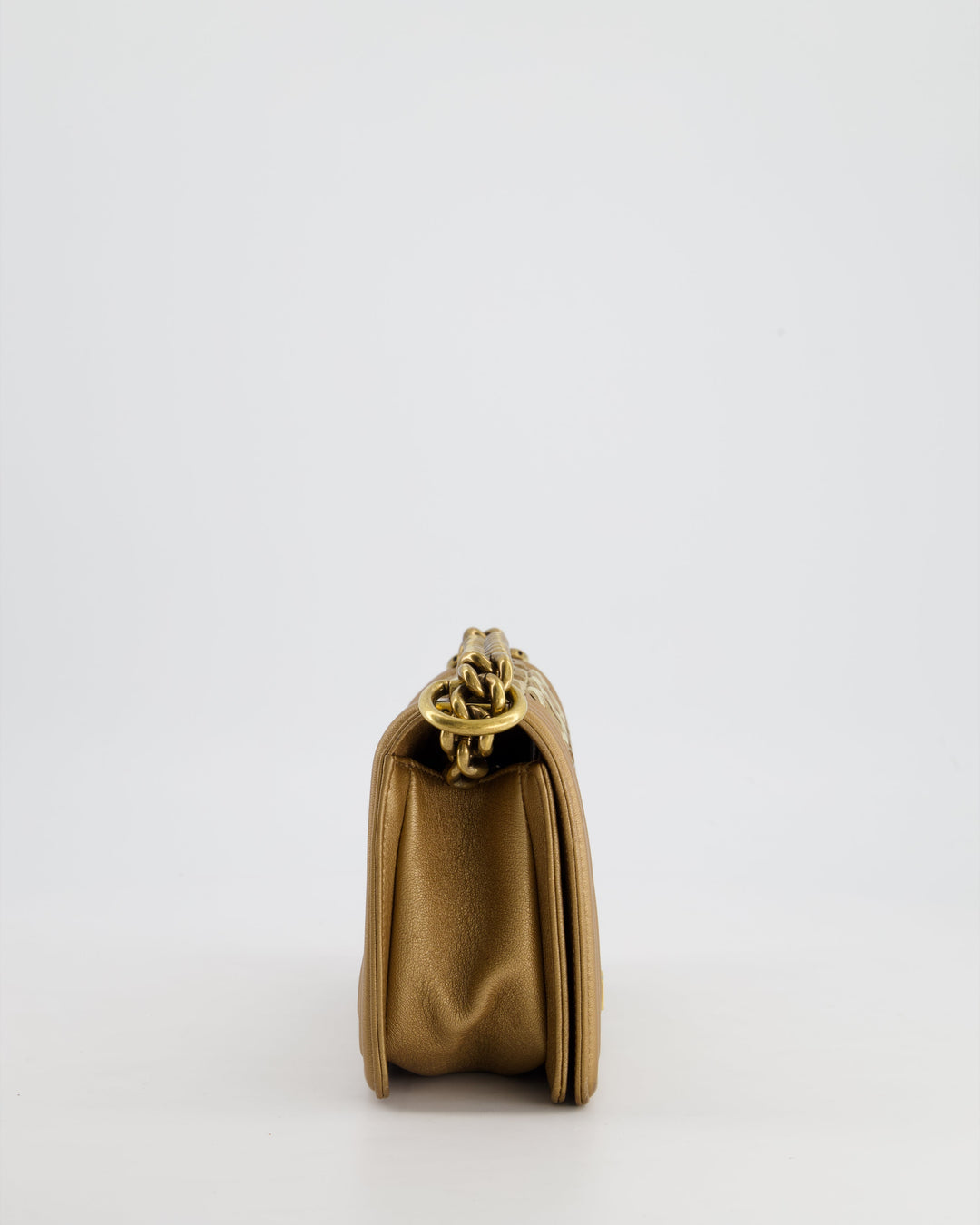 *LIMITED EDITION* Top Quality Chanel Gold Metallic Small Boy Bag In Calfskin Leather with Antique Gold Hardware CC Details