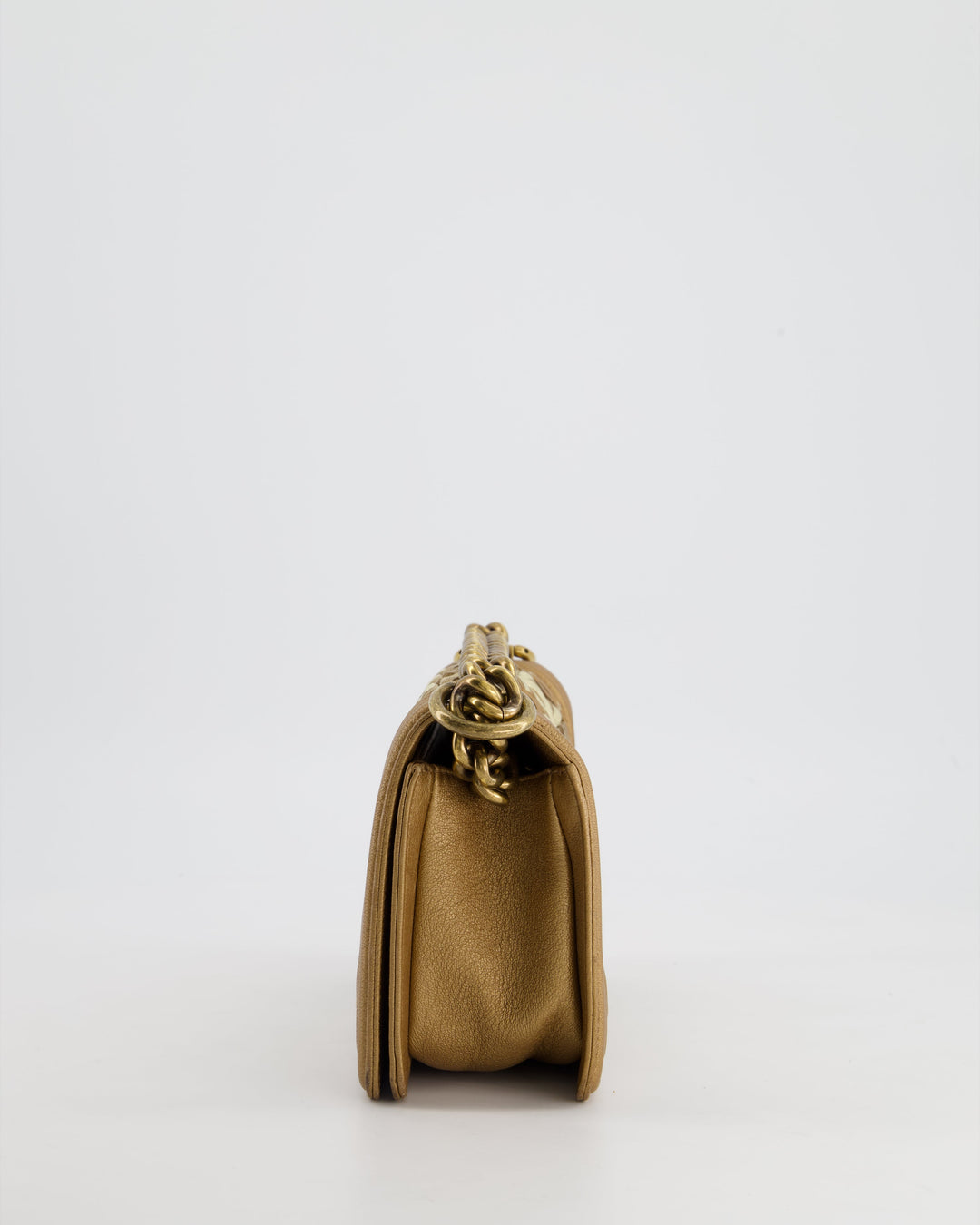 *LIMITED EDITION* Top Quality Chanel Gold Metallic Small Boy Bag In Calfskin Leather with Antique Gold Hardware CC Details