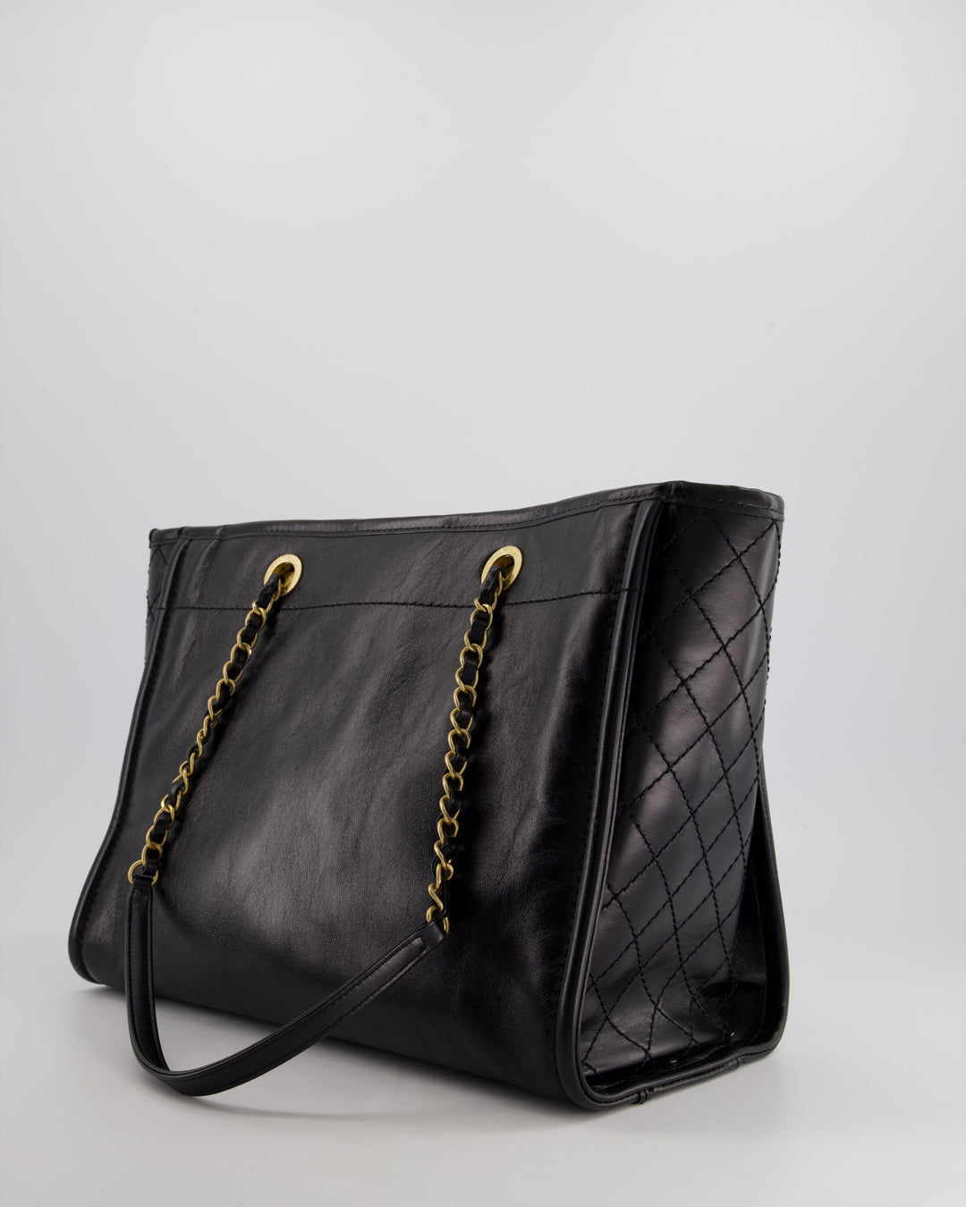 *HOT* Top Quality Chanel Black Small Deauville Tote Bag in Shiny Calfskin Leather with Antique Gold Hardware and Pearl, Crystal Logo Detail