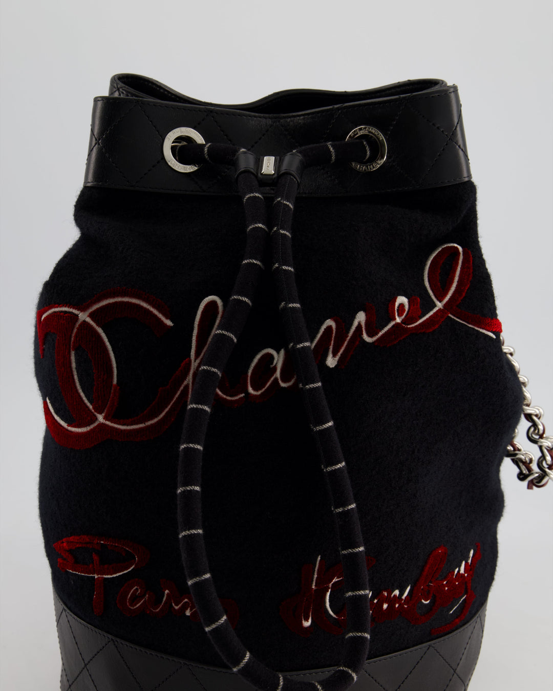 *SUPER RARE* Top Quality Chanel Pre-Fall 2018 Paris Hamburg Wool & Leather One Strap Backpack with Silver Hardware