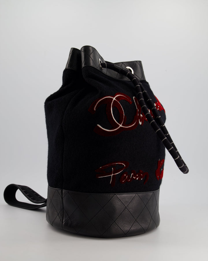 *SUPER RARE* Top Quality Chanel Pre-Fall 2018 Paris Hamburg Wool & Leather One Strap Backpack with Silver Hardware