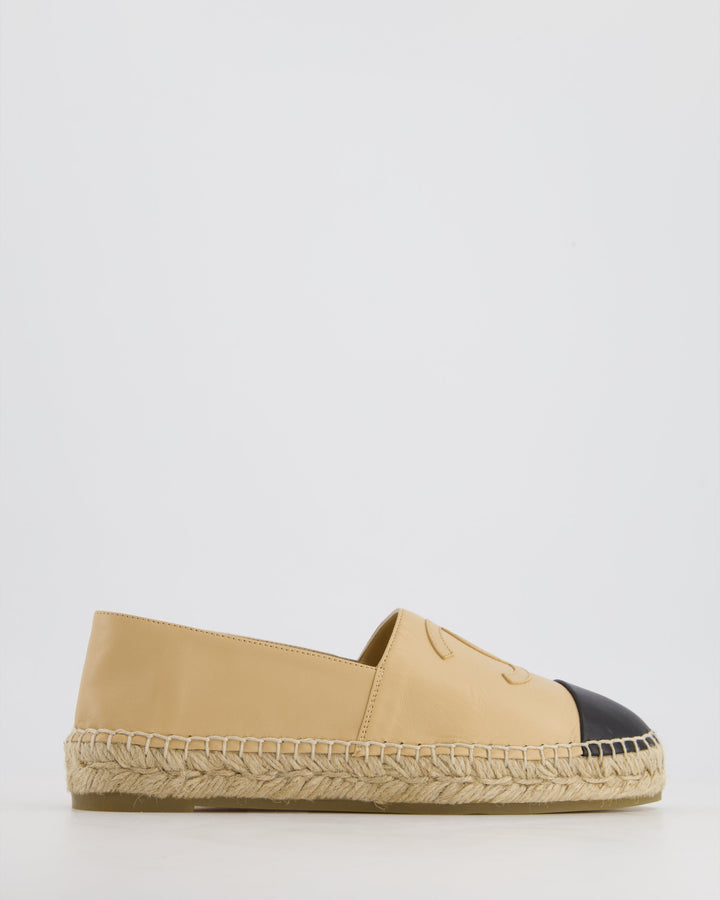 Top Quality Chanel Beige & Black Leather Espadrilles Shoes Size EU 40 RRP ¬£730