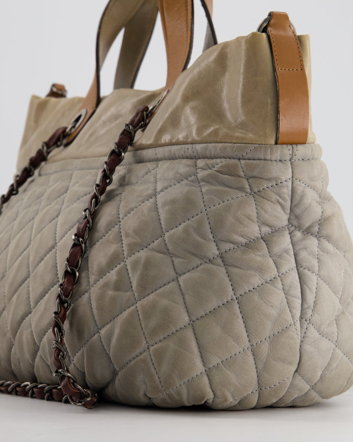 Top Quality Chanel Stormy Grey Nubuck Leather Portobello Tote Bag with Tan Leather Handle and Ruthenium Hardware