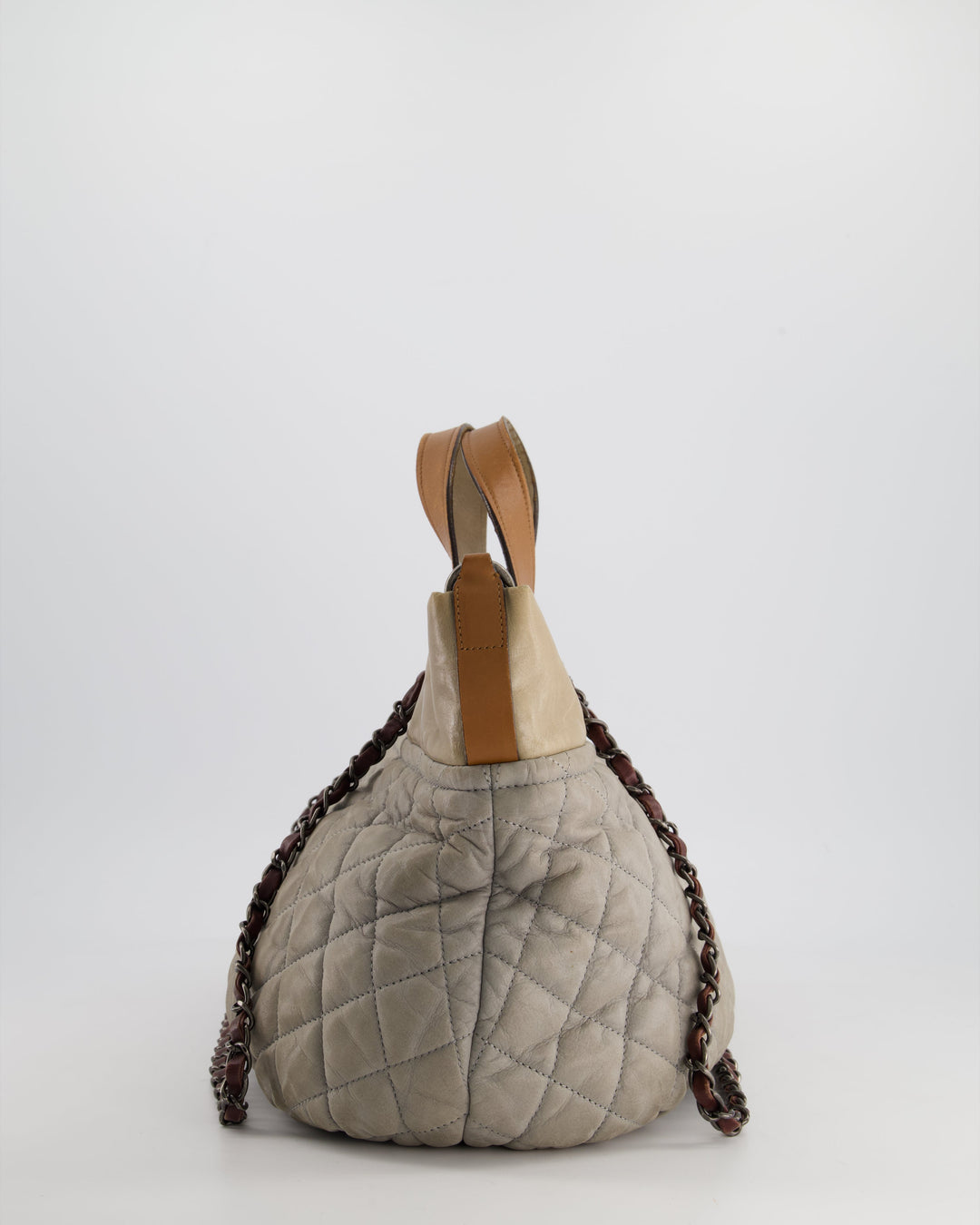 Top Quality Chanel Stormy Grey Nubuck Leather Portobello Tote Bag with Tan Leather Handle and Ruthenium Hardware