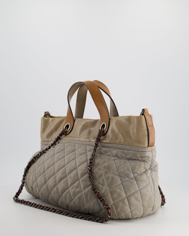 Top Quality Chanel Stormy Grey Nubuck Leather Portobello Tote Bag with Tan Leather Handle and Ruthenium Hardware