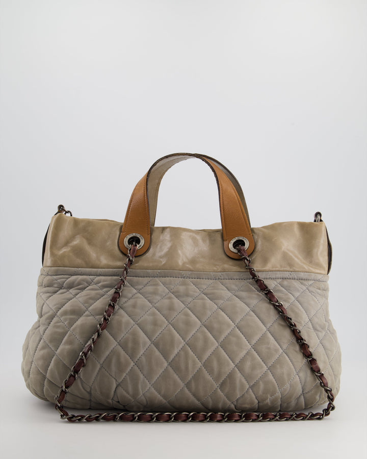 Top Quality Chanel Stormy Grey Nubuck Leather Portobello Tote Bag with Tan Leather Handle and Ruthenium Hardware