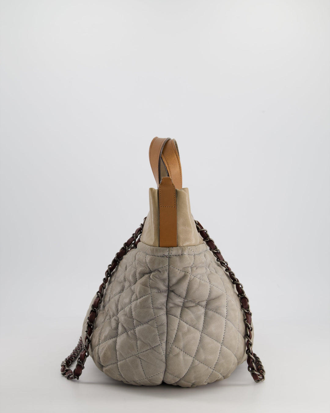 Top Quality Chanel Stormy Grey Nubuck Leather Portobello Tote Bag with Tan Leather Handle and Ruthenium Hardware