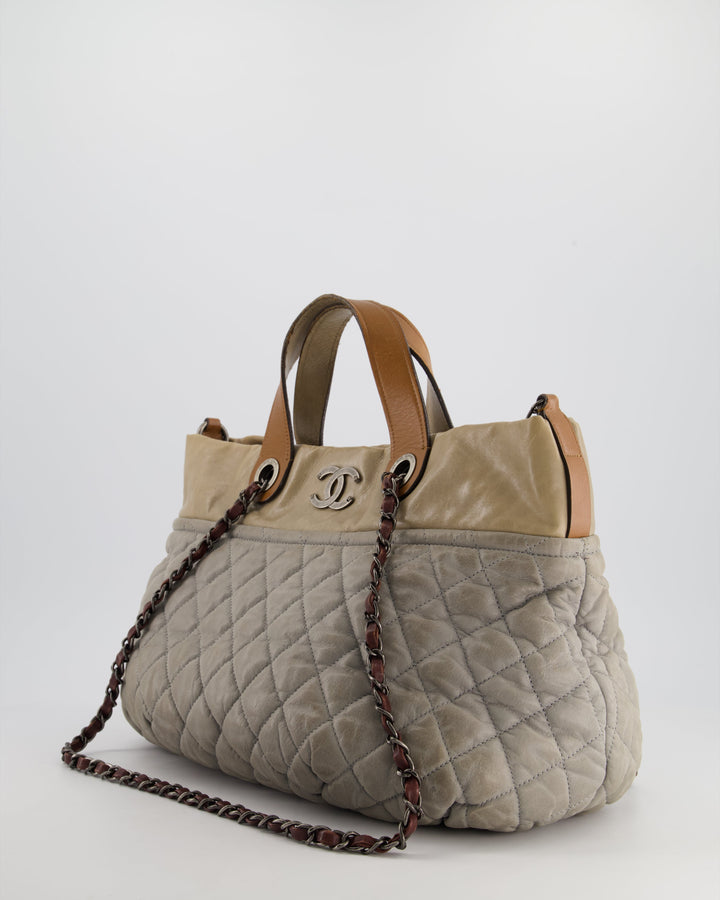 Top Quality Chanel Stormy Grey Nubuck Leather Portobello Tote Bag with Tan Leather Handle and Ruthenium Hardware