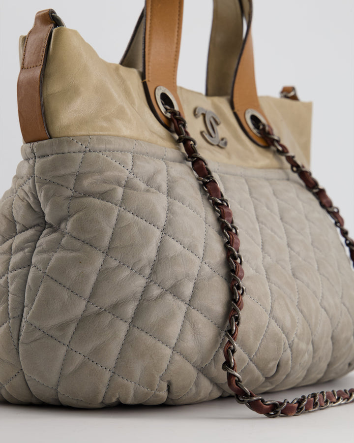Top Quality Chanel Stormy Grey Nubuck Leather Portobello Tote Bag with Tan Leather Handle and Ruthenium Hardware