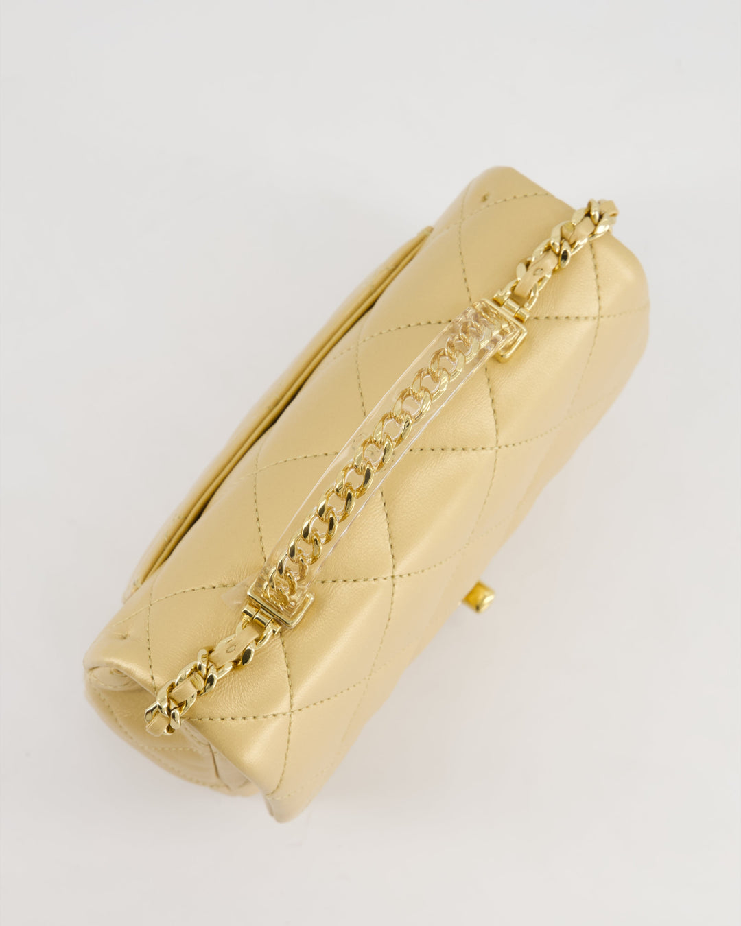 *CURRENT COLLECTION* Top Quality Chanel Metallic Gold Mini Top Handle Bag in Calfskin Leather with Gold Hardware and Clear Perspex Handle Detail