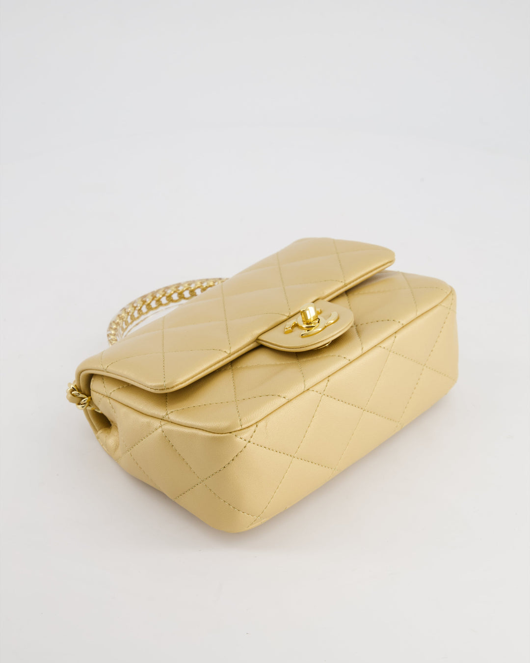 *CURRENT COLLECTION* Top Quality Chanel Metallic Gold Mini Top Handle Bag in Calfskin Leather with Gold Hardware and Clear Perspex Handle Detail