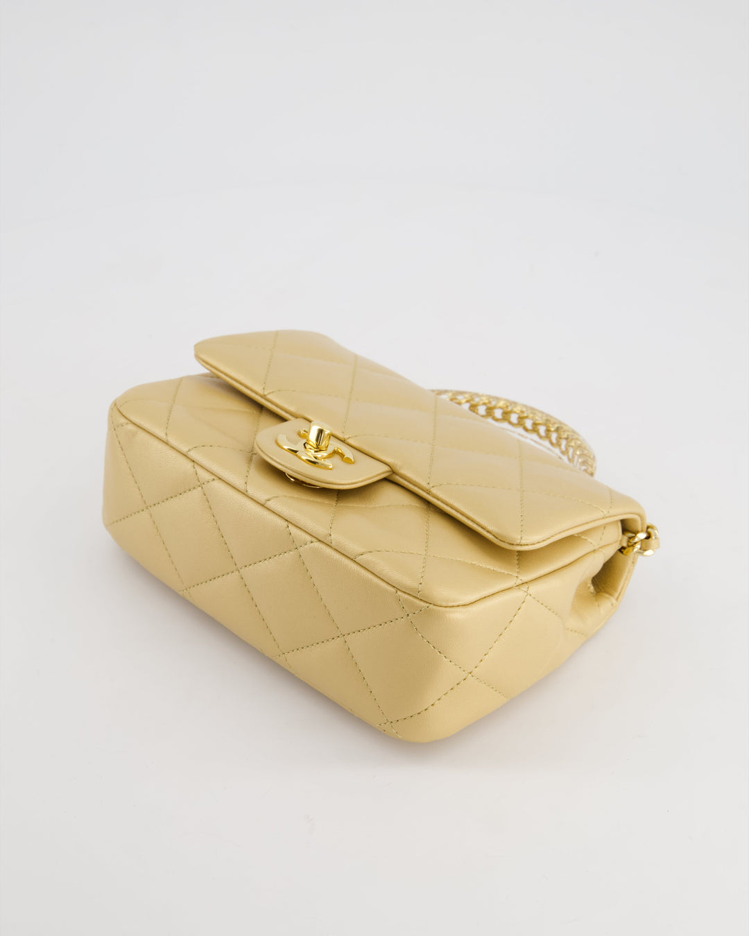 *CURRENT COLLECTION* Top Quality Chanel Metallic Gold Mini Top Handle Bag in Calfskin Leather with Gold Hardware and Clear Perspex Handle Detail