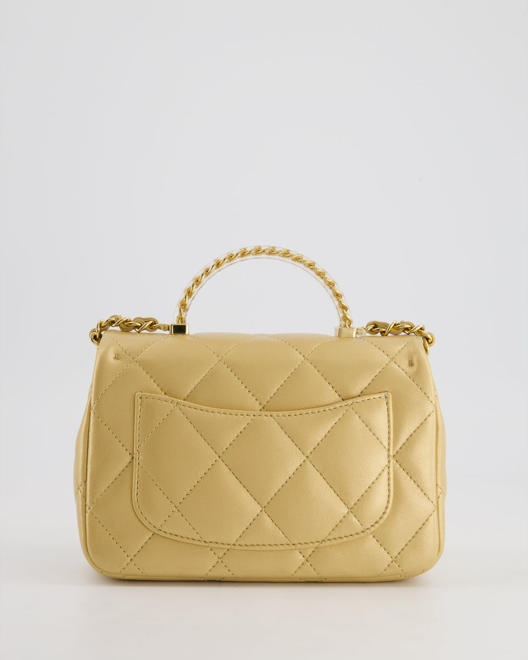 *CURRENT COLLECTION* Top Quality Chanel Metallic Gold Mini Top Handle Bag in Calfskin Leather with Gold Hardware and Clear Perspex Handle Detail