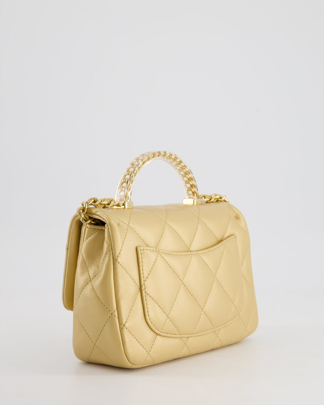 *CURRENT COLLECTION* Top Quality Chanel Metallic Gold Mini Top Handle Bag in Calfskin Leather with Gold Hardware and Clear Perspex Handle Detail