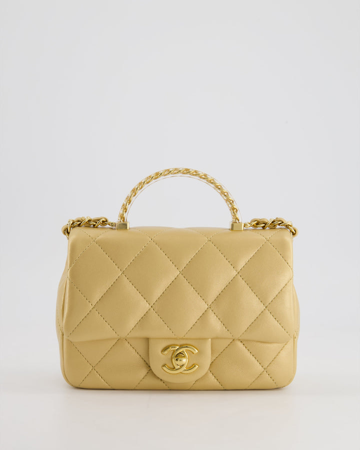 *CURRENT COLLECTION* Top Quality Chanel Metallic Gold Mini Top Handle Bag in Calfskin Leather with Gold Hardware and Clear Perspex Handle Detail