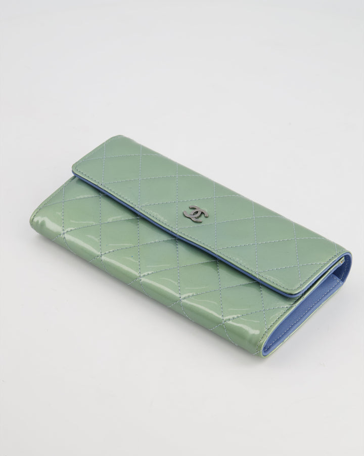Top Quality Chanel Light Blue Patent Longline Wallet with Silver Hardware