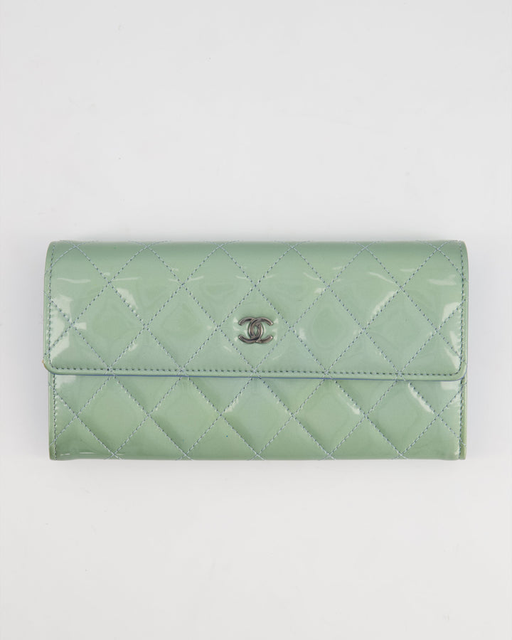 Top Quality Chanel Light Blue Patent Longline Wallet with Silver Hardware