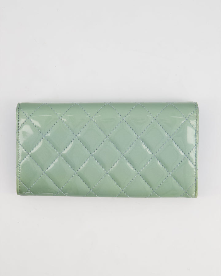 Top Quality Chanel Light Blue Patent Longline Wallet with Silver Hardware