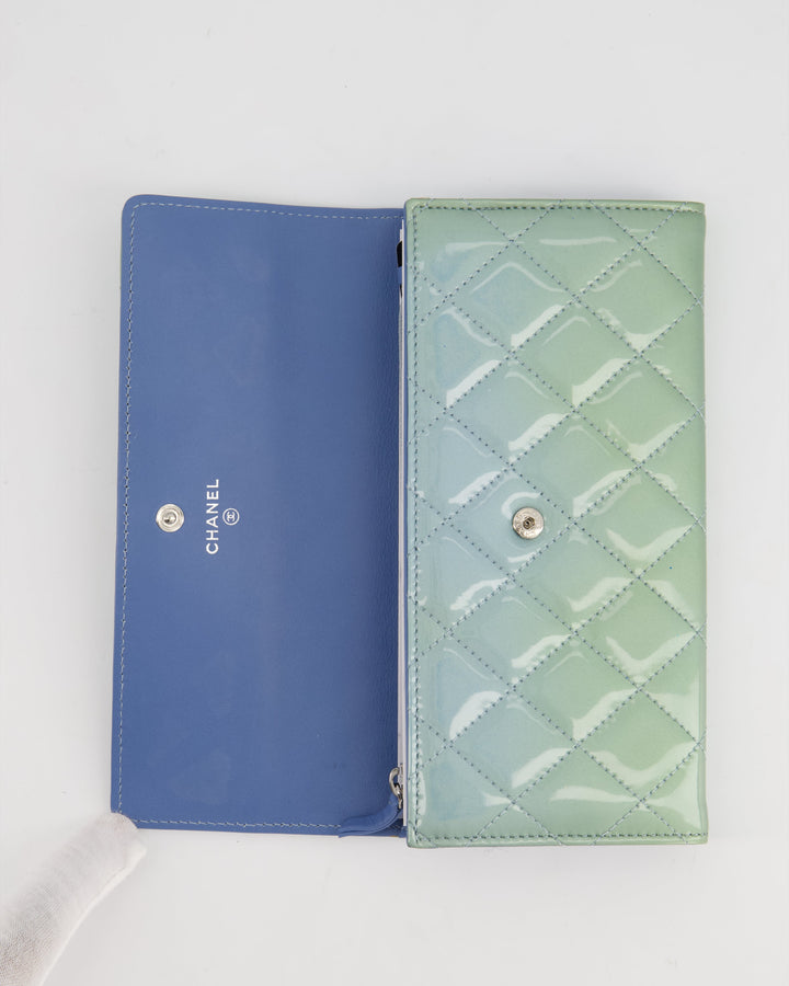 Top Quality Chanel Light Blue Patent Longline Wallet with Silver Hardware