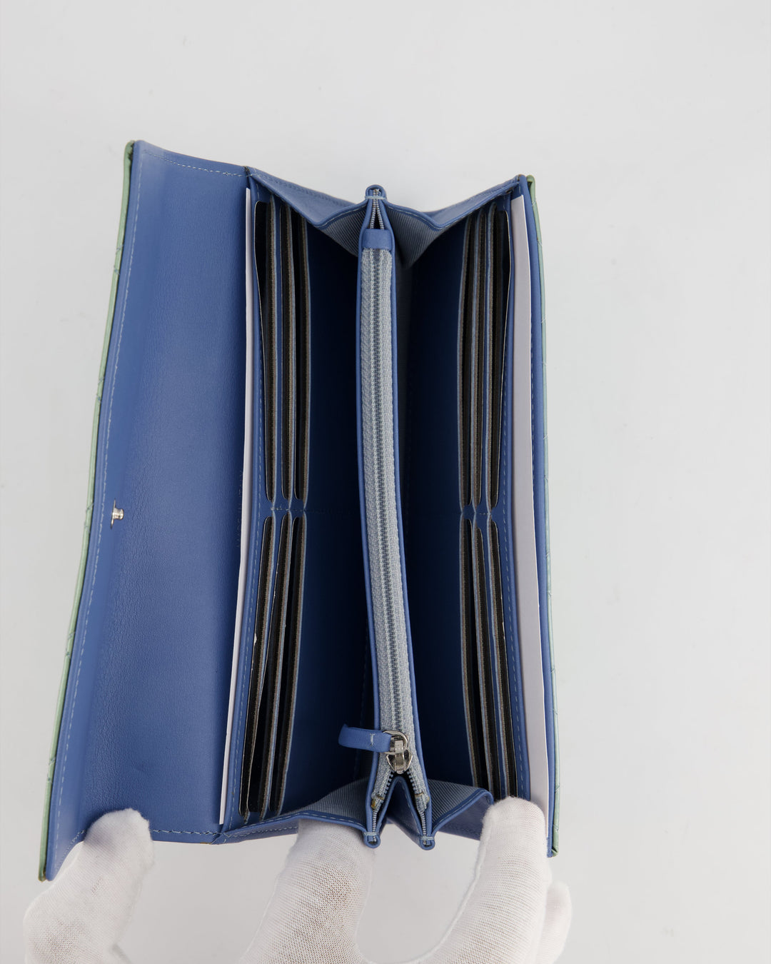 Top Quality Chanel Light Blue Patent Longline Wallet with Silver Hardware