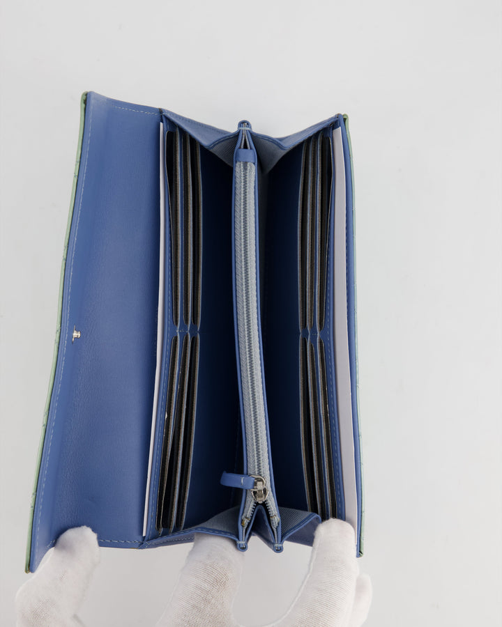 Top Quality Chanel Light Blue Patent Longline Wallet with Silver Hardware