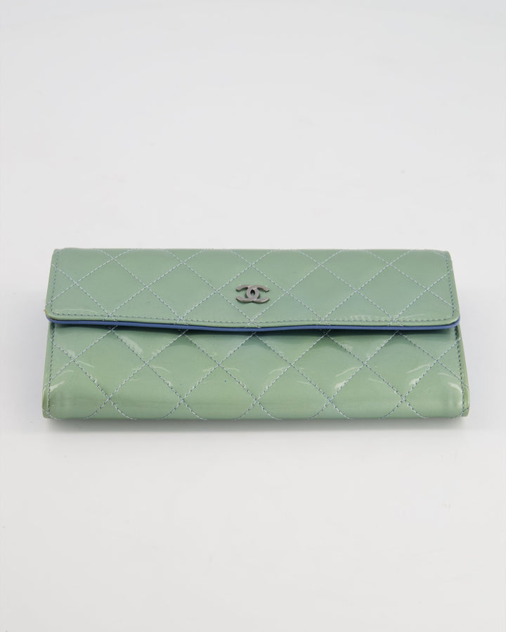 Top Quality Chanel Light Blue Patent Longline Wallet with Silver Hardware