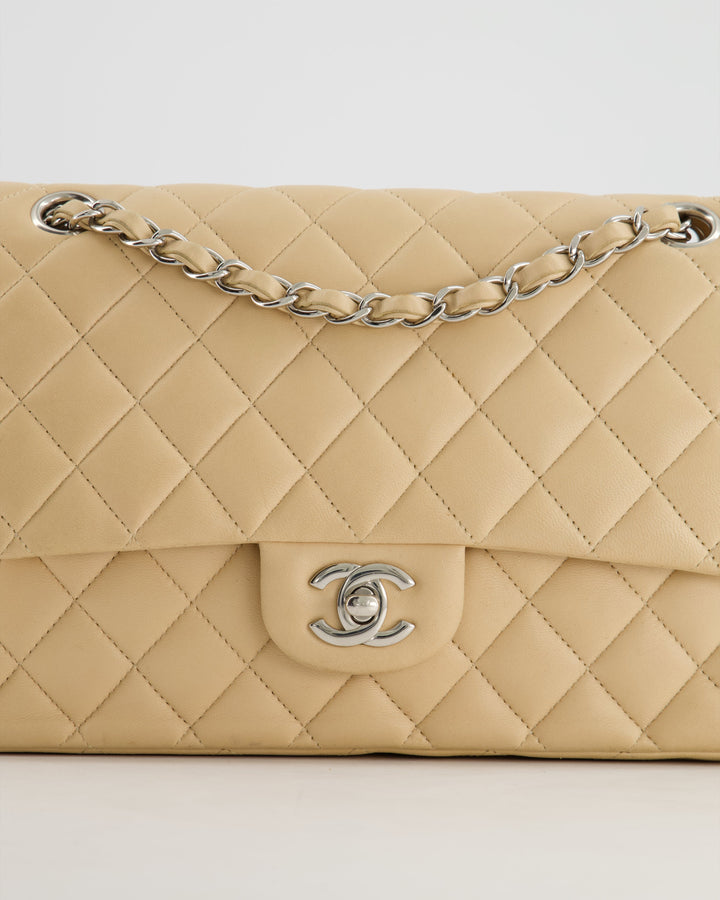 *FIRE PRICE* Chanel Beige Medium Double Flap Bag in Lambskin Leather with Silver Hardware