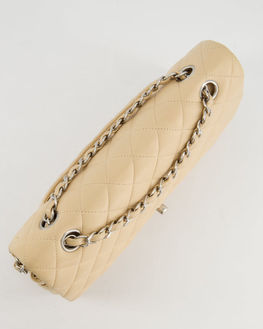 *FIRE PRICE* Chanel Beige Medium Double Flap Bag in Lambskin Leather with Silver Hardware