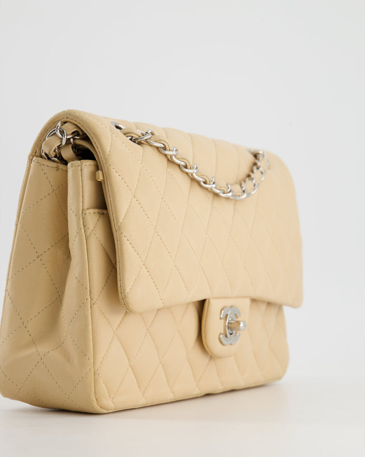 *FIRE PRICE* Chanel Beige Medium Double Flap Bag in Lambskin Leather with Silver Hardware