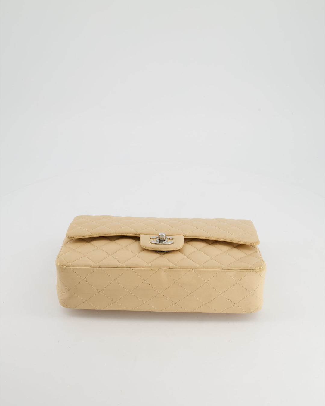 *FIRE PRICE* Chanel Beige Medium Double Flap Bag in Lambskin Leather with Silver Hardware