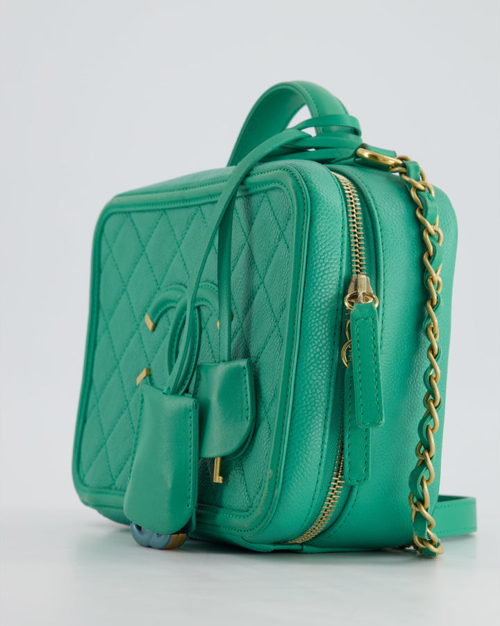*HOT* Top Quality Chanel Mint Green Medium CC Vanity Case Bag in Caviar Leather with Brushed Gold Hardware