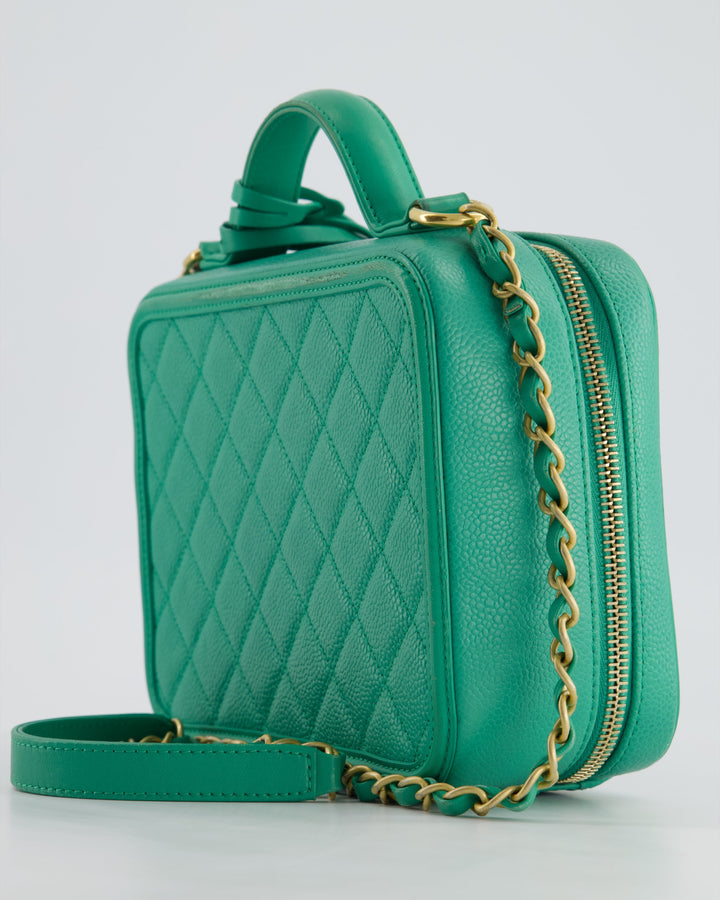 *HOT* Top Quality Chanel Mint Green Medium CC Vanity Case Bag in Caviar Leather with Brushed Gold Hardware