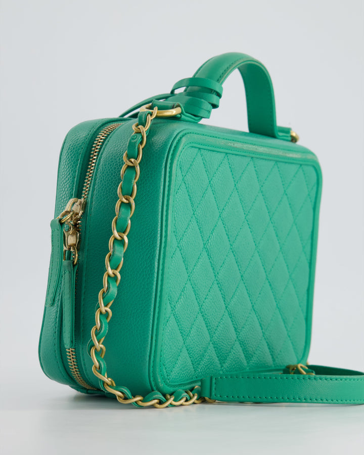 *HOT* Top Quality Chanel Mint Green Medium CC Vanity Case Bag in Caviar Leather with Brushed Gold Hardware