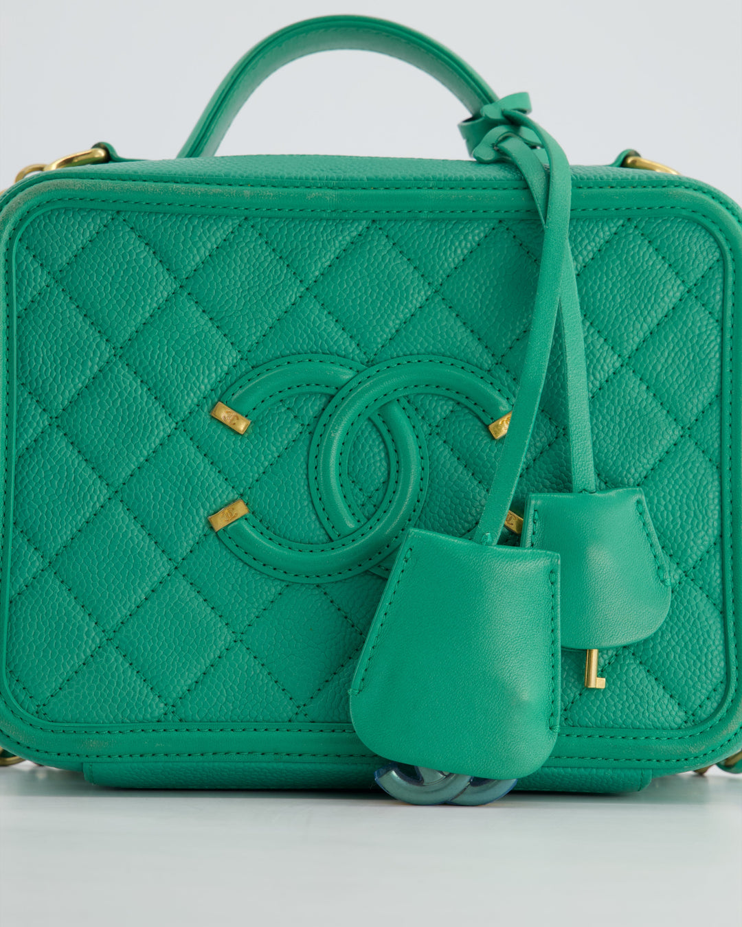 *HOT* Top Quality Chanel Mint Green Medium CC Vanity Case Bag in Caviar Leather with Brushed Gold Hardware