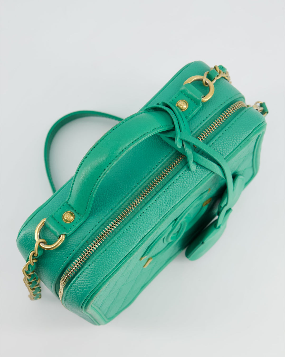 *HOT* Top Quality Chanel Mint Green Medium CC Vanity Case Bag in Caviar Leather with Brushed Gold Hardware