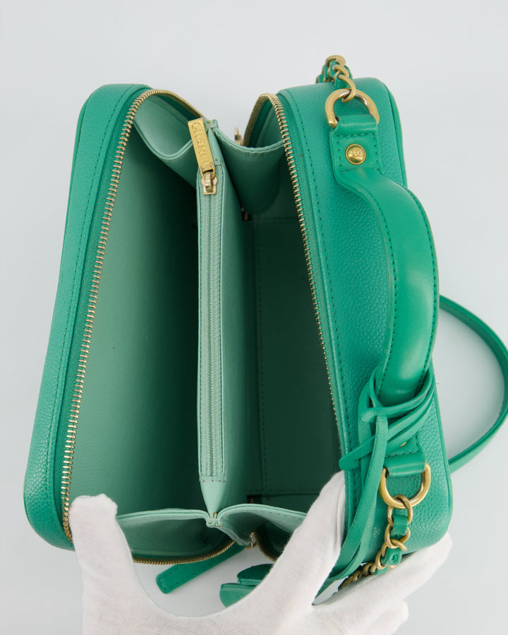 *HOT* Top Quality Chanel Mint Green Medium CC Vanity Case Bag in Caviar Leather with Brushed Gold Hardware