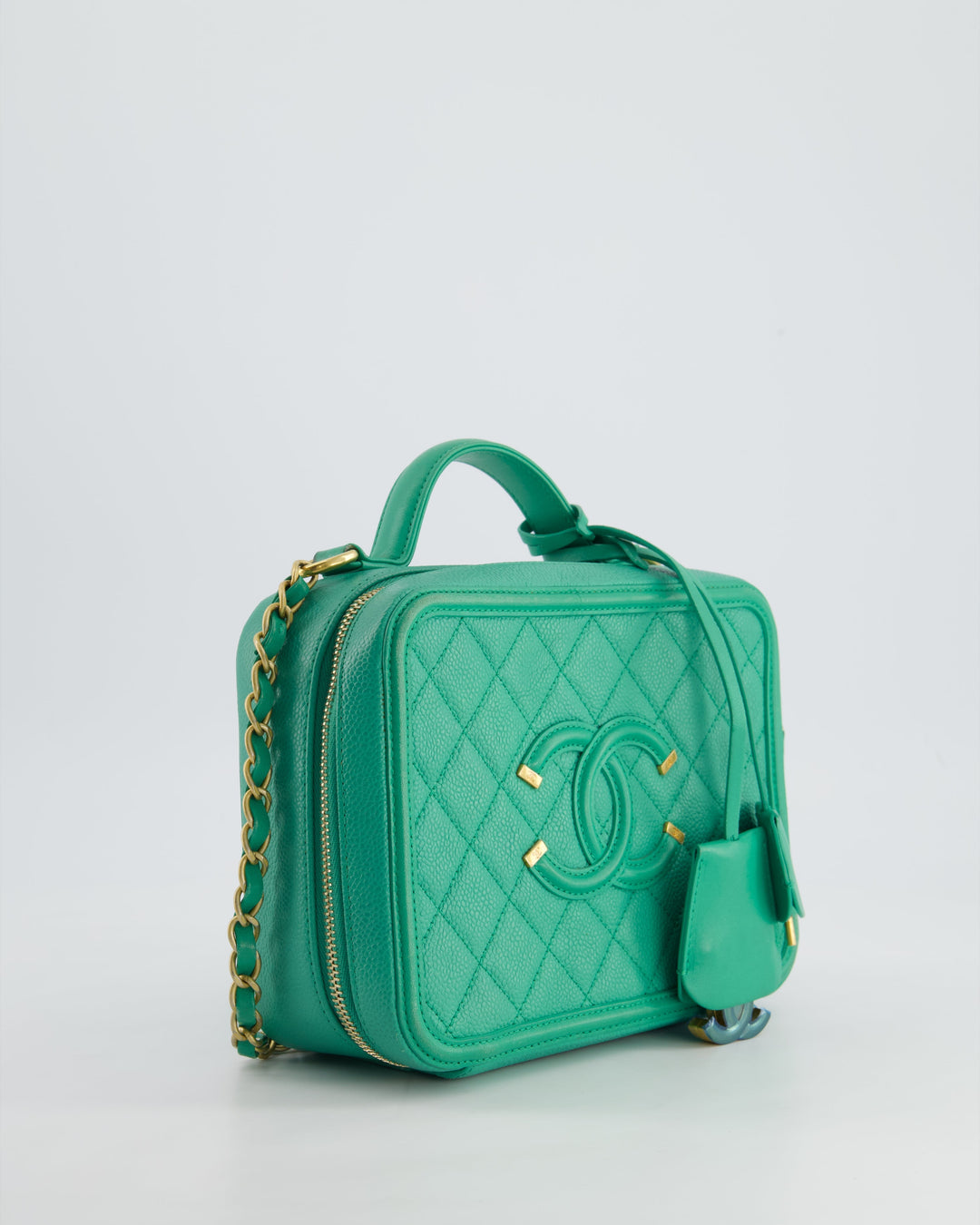 *HOT* Top Quality Chanel Mint Green Medium CC Vanity Case Bag in Caviar Leather with Brushed Gold Hardware