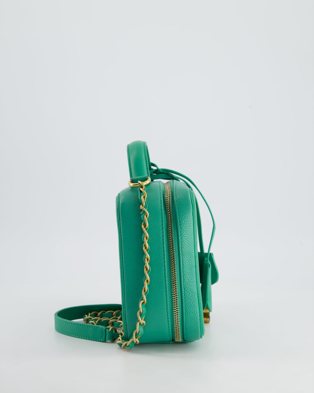 *HOT* Top Quality Chanel Mint Green Medium CC Vanity Case Bag in Caviar Leather with Brushed Gold Hardware